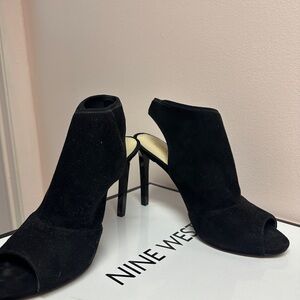 Nine West Black Suede Peep-Toe Stiletto Booties